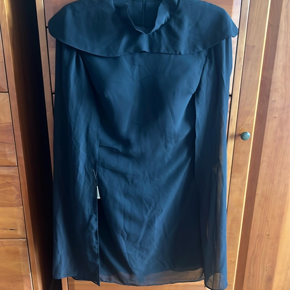 LT Lanting Bride black  Midi Dress Size S, NWT, sleeves are sheer and cape like